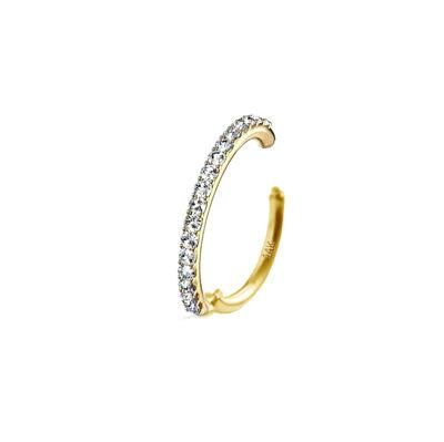 14 Karat Solid Gold Paved Half Circle Hinged Segment Hoop Ring Body Piercing Jewelry