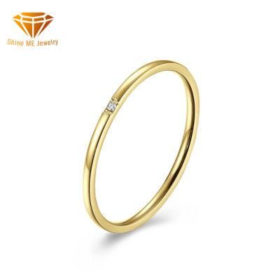 Fashion Jewelry Titanium Steel Zircon 1mm Ring Stainless Steel Simple IP Gold Couple Ring for Women SSR2067