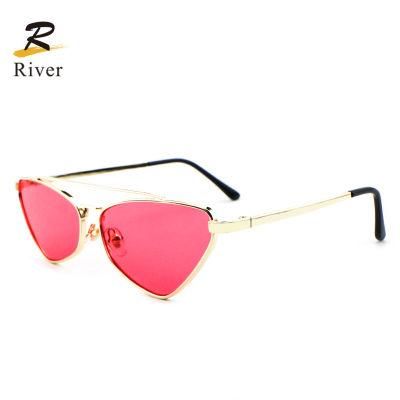 Top Flat Custom Logo Stock Small Metal Frame Women Sunglasses