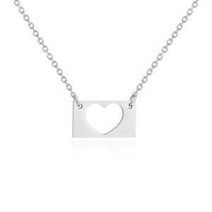 Custom Silver Color Stainless Steel Cut Hollow Heart Necklace