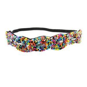 Fashion Retro Style Handmade Women Hairbands Multicolor Beads Headband Elastic Hair Band Wavy Configuration Rhinestone Hairwear