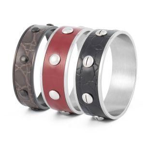 Fashion Design Jewelry stainless Steel Leather Bangle Bracelet for Women
