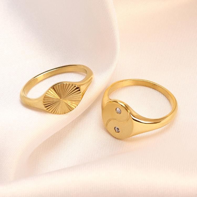 Custom Engraved Text Oval Rings Women Stainless Steel 18K Gold Plated Gold Couple Rings Jewelry