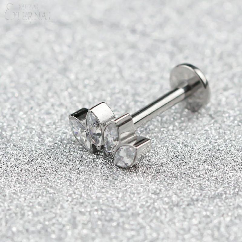 Eternal Metal ASTM F136 Titanium Clear CZ Internally Threaded Labret Body Piercing