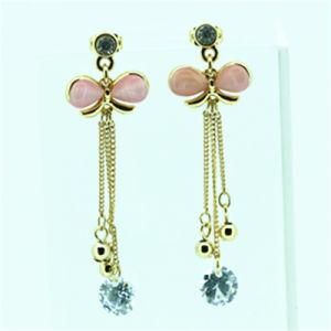 Pink Cateye Butterfly Long Chain Earring (A07153E1S)