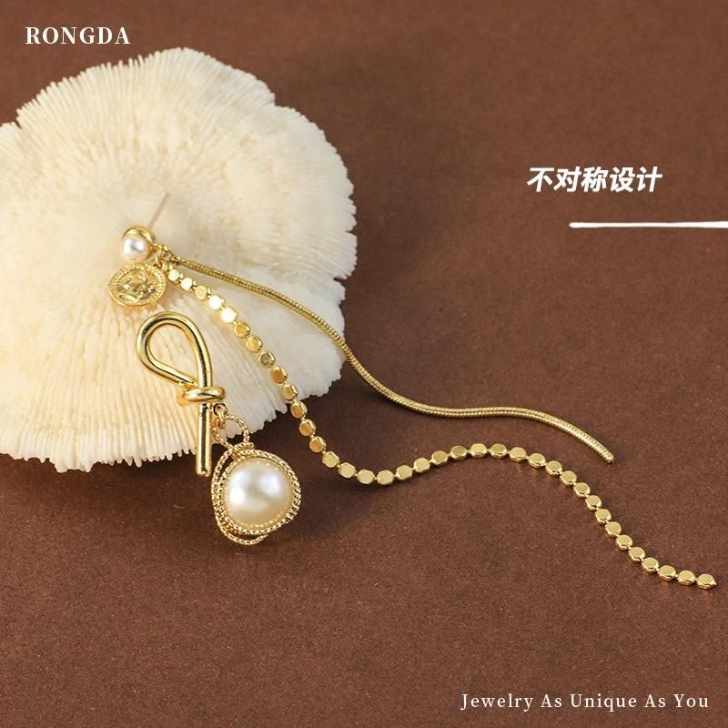 Fashion Long Tassel Asymmetric Knot Pearl Earrings Jewelry