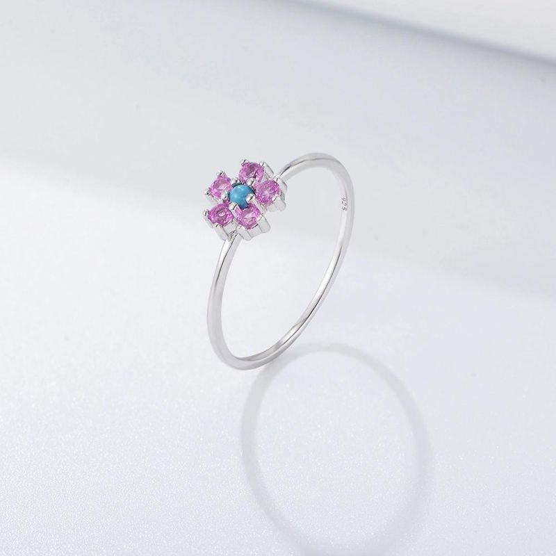 Colorful Turquoise Flower 925 Sterling Silver Ring