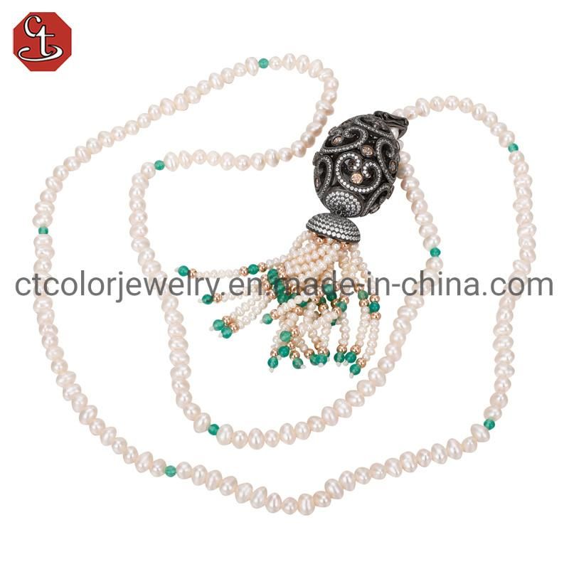 New Design Fashion Jewellery 925 Silver Sweater Chain Pearl Necklace Women Jewelry