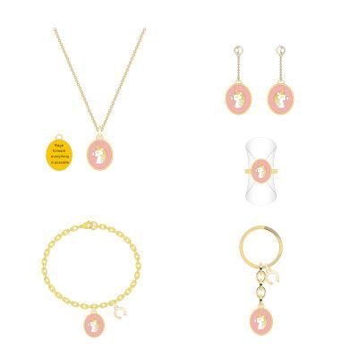 Oval Pink Double-Sided Fantasy Unicorn Jewelry Set