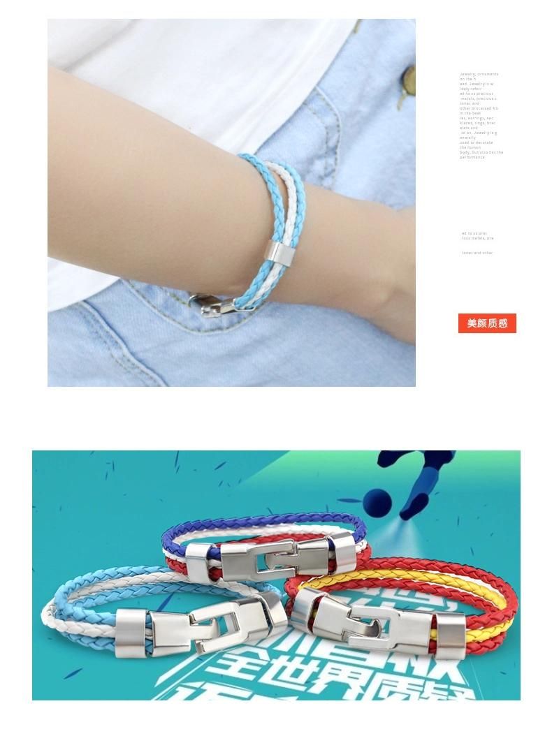 World National Flag Color Matching Leather Rope Woven Bracelet