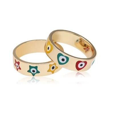 Turkish Colorful Eye 18K Trendy Evil Eyes Oil Drip Rings