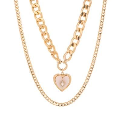 Fashion Personality Vintage Punk Thick Chain Peach Heart Necklace Jewelry