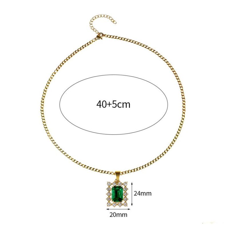 18K Gold Rectangular Four-Color Diamond Pendant Necklace for Women