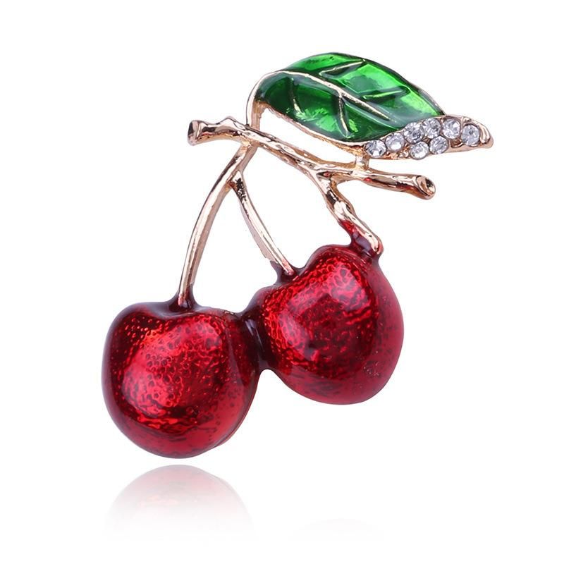 Enamel Fashion Windbreaker Green Leaf Cherry Series Brooch Flower Factory Direct Sales