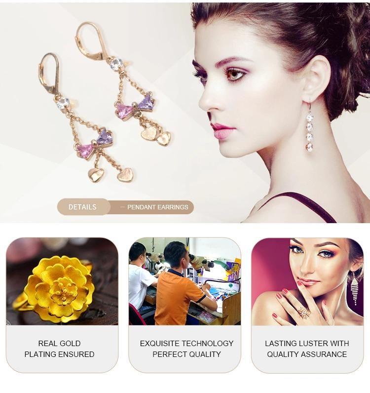 Colorful Gemstone Inlaid Gold-Plated Fashion Ladies Zircon Earrings