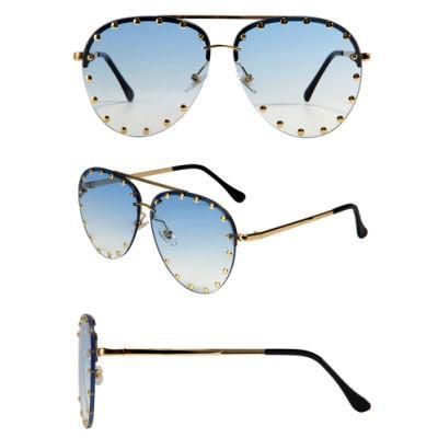 Stylish Fashion Rivet Design Metal Rimless Man Woman Sunglasses