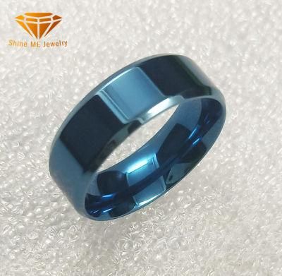 Fashion Jewelry 8mm Polished Stainless Steel Ring Vacuum-Plated Blue Can Be Engraved Custom Couple Rings SSR1967