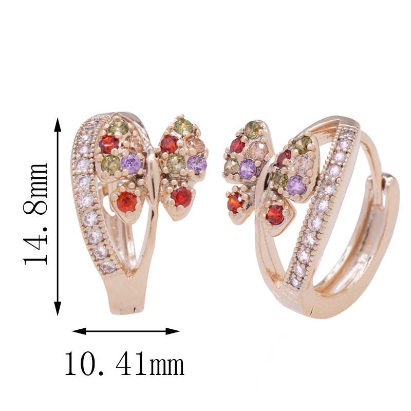 Multicolored Zircon Gold Plated Hoop Butterfly Earrings