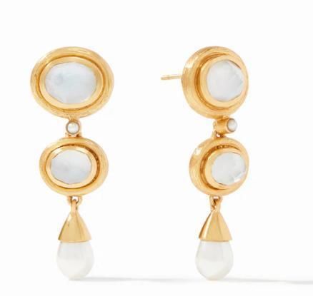 24K Gold Plated Geometric Statement Big Long Drop Tier Earring with Pearl and Gemstone Fashion Jewelry/Bijoux