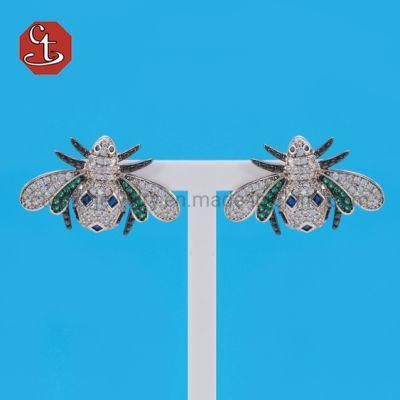Trendy Blue Green Spinel Bee Set Cubic Zircon Insert Stud Hot Selling Silver jewellery
