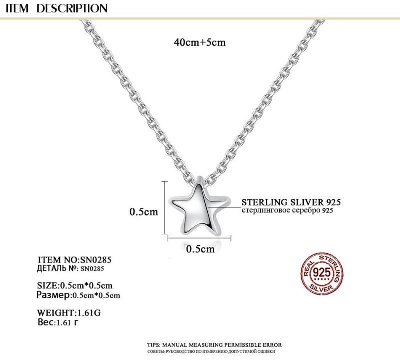 925 Sterling Silver Chain Star Necklace for Office Lady