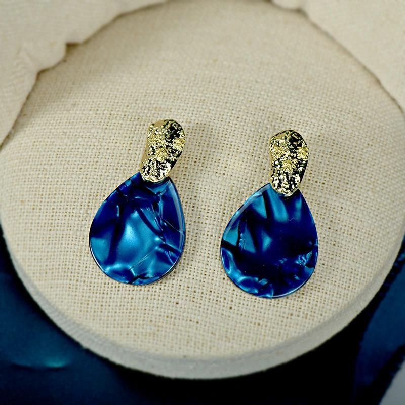 Fashion Jewelry Vintage Blue Teardrop-Shaped Acetate Plate Earrings Resin Earrings