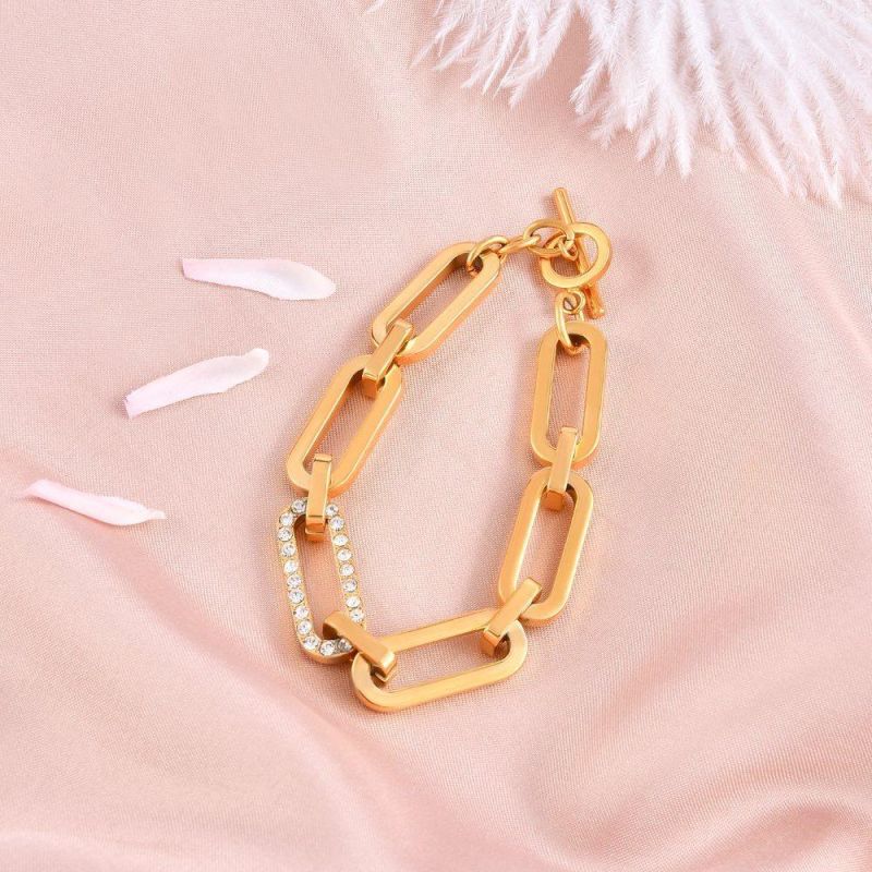 Hand Made Custom Fashion Jewelry Diamond Gold Plated Zircon Square Chain Bracelet for Lady