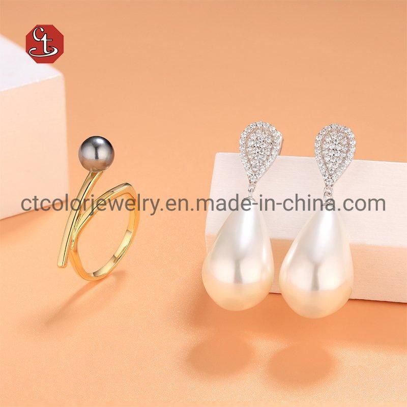 Fashion women Jewellery 925 Silver Circle Simple Black Freshwater Pearl Stud Earrings