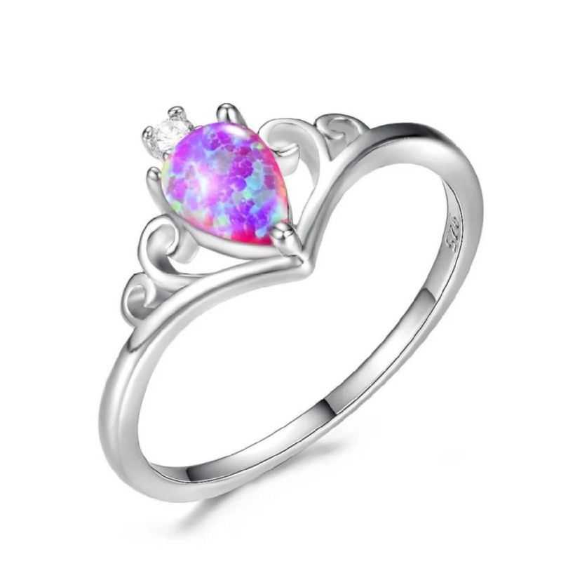 Wholesale Elegant Charming Opal Ring for Women Tarnish Resistant High Polish Minimalist Heart Silver Ring