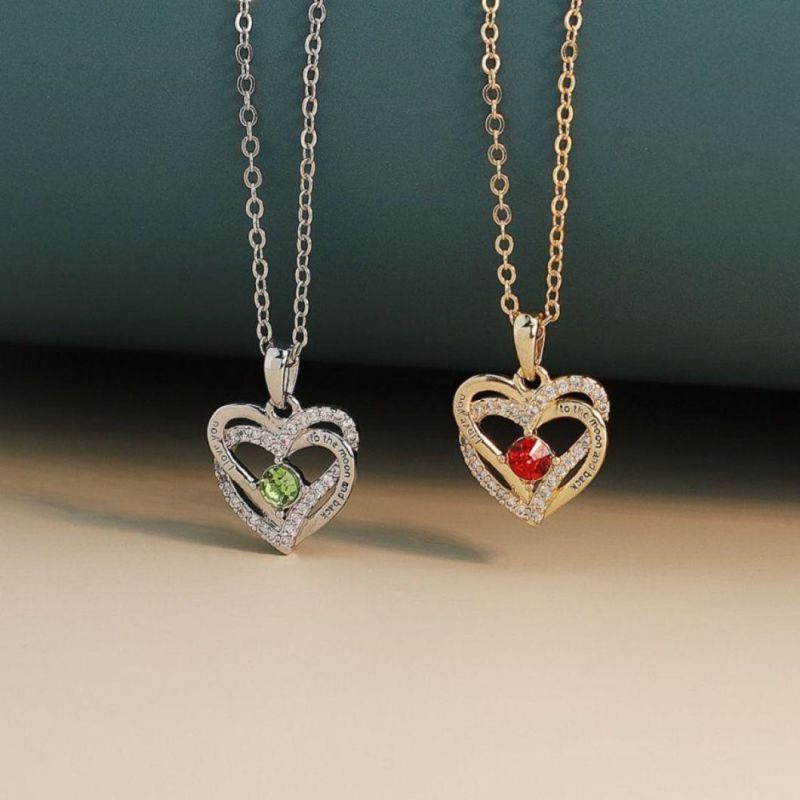 New Simple Diamond Heart-Shape Folding Pendant Lettering Necklace Female
