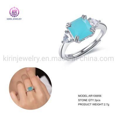 Natural Aquamarine Engagement Ring Diamond CZ Ring 925 Sterling Silver Sea Blue Gemstone Sapphire Rings