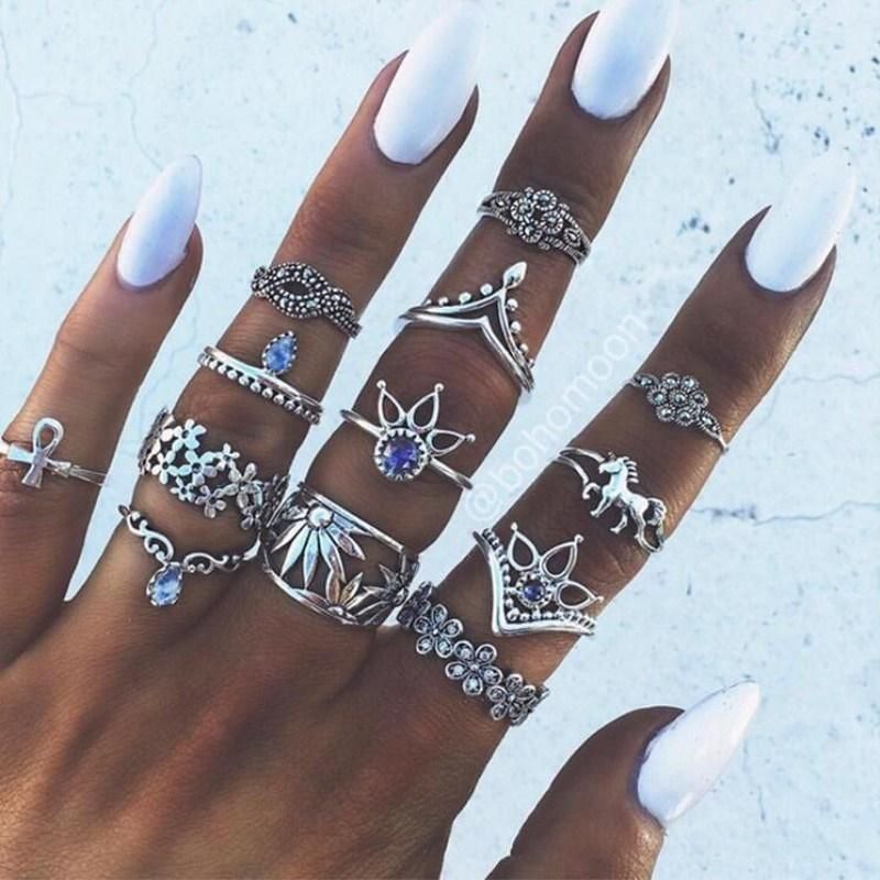 13PCS Women Jewelry Vintage Geometric Flower Crystal Ring Knuckle Rings