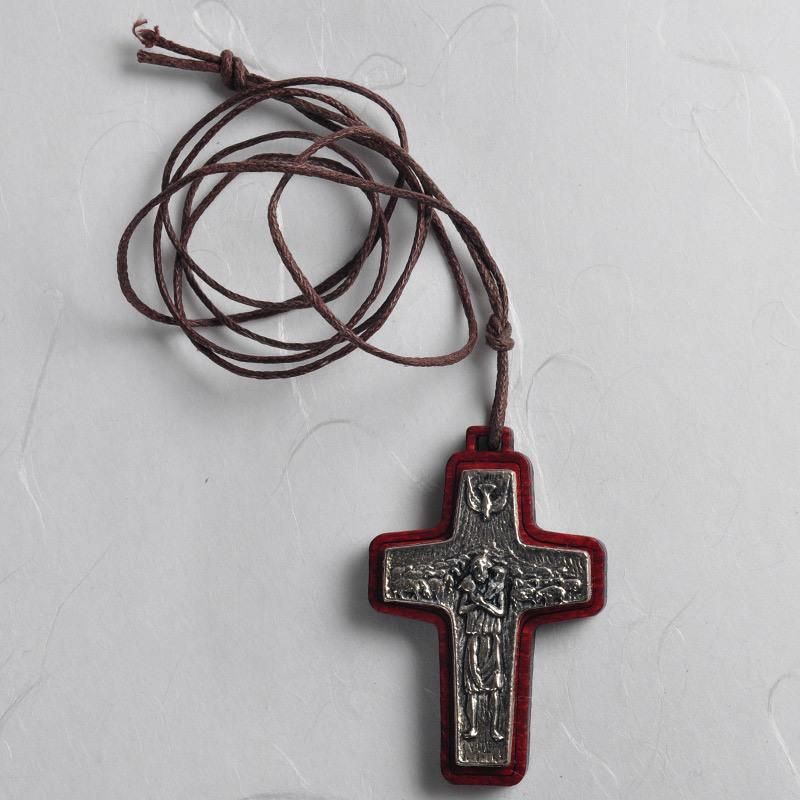 Customized Dove Printed Wooden Cross Necklace Religious Cross Cord Necklace