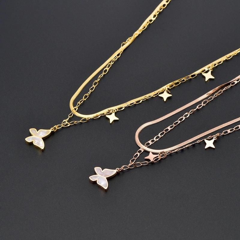 Manufacturer Custom Fashion Jewelry High Quality Waterproof Bijoux En Acier Inoxydable Wholesale Stainless Steel Jewelry Necklace 2layer