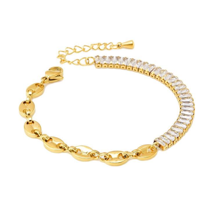Factory Wholesale Fashion Jewelry Ins Same 18K Gold Plated Stainless Steel Jewelry Party Gift Fashion Pig Nose Zircon Splicing Chain Bracelet Female