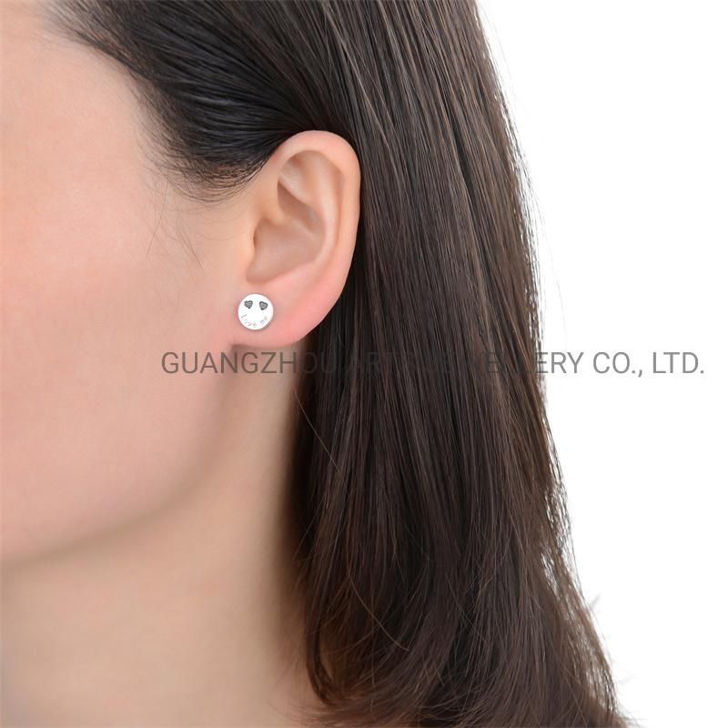 Simple 925 Silver Cute "Love Me"Round Stud Earrings