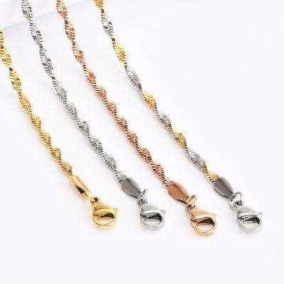 Hot Selling Fashion Accessories Classic Stainless Steel Necklace Design Twisted Push Chain Layering Jewelry