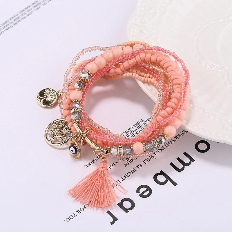 Bohemian National Style Bracelet Jewelry Colorful Rice Bead Multi-Layer Bracelet String
