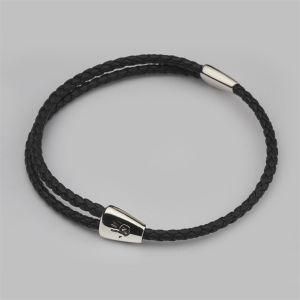 Adjustable Woven Leather Cord Bracelet Sterling Silver &amp; Black Woven Leather Cord Women Men Bracelet