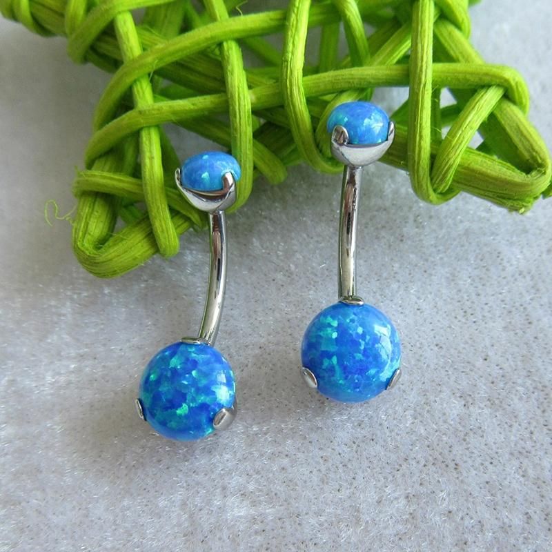 ASTM F136 Tianium Internal Threaded Synthetic Opal Navel Ring Belly Button Ring Body Piercing Jewelry