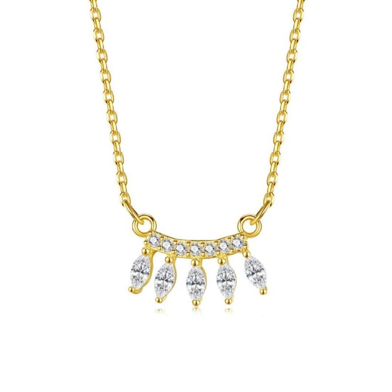 Fashion Jewelry 925 Sterling Silver 18K Gold Plated Five White Waterdrop Design Pendant Necklace for Women Necklaces Jewelry
