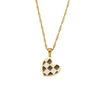 Factory Customized Fashion Jewelry Wholesale Customized Stainless Steel 18K Gold-Plated Black-and-White Checkerboard Love Necklace
