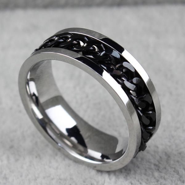 Geometric Hollow Personality Black Chain Ring Men′ S Stainless Steel Ring