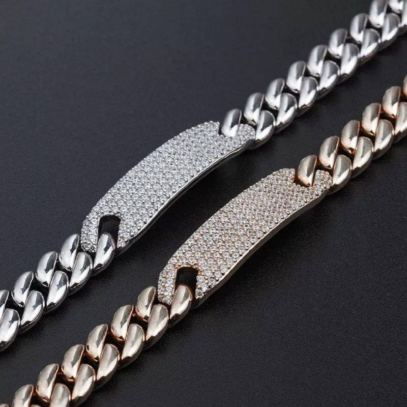 Hot Sale Classic Engraved Logo Jewelry Gift 925 Sterling Silver Cuban Link Chain Bracelet for Men and Women