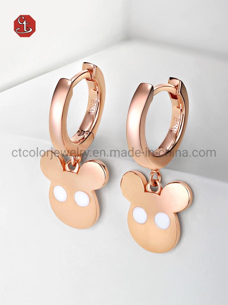 Fashion Jewelry 925 Sterling Silver Cute bear Enamel Hoop Earrings