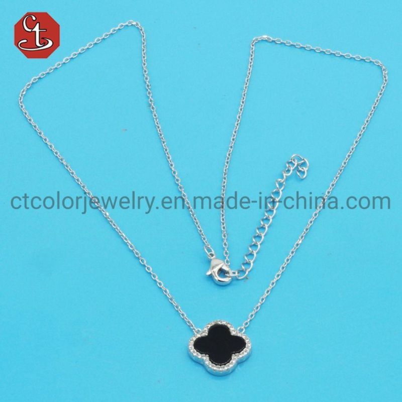 Created Green Onyx Clover Necklace Pave AAA+ CZ Clover Silver or Brass Necklaces