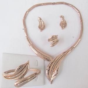 Leaf Shape Rose Golden Jewelry Set Within Necklace Bangle Earring Ring (M1A06093NEBR7XW)