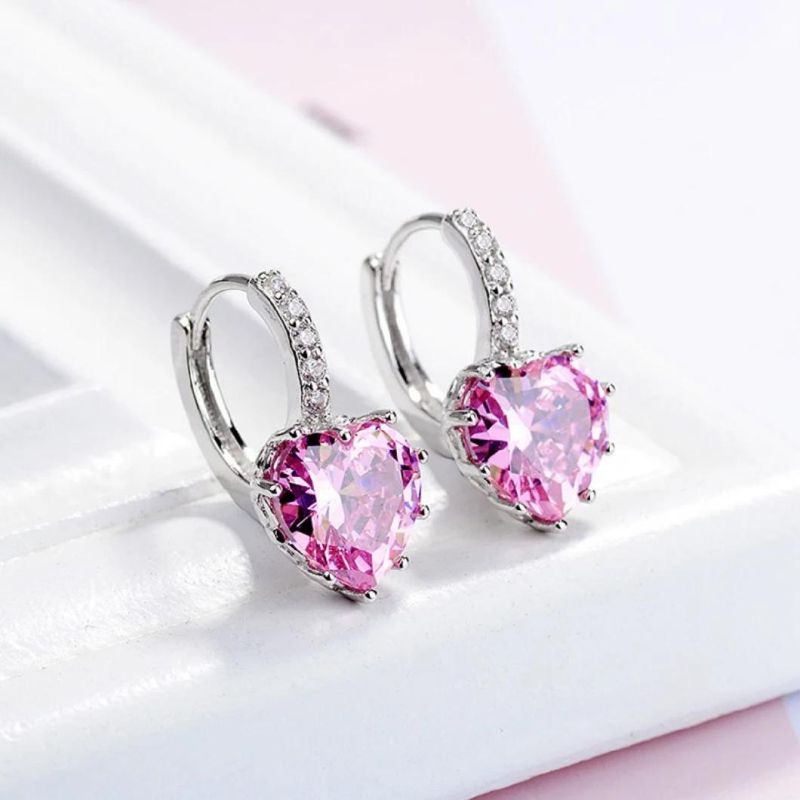 Wholesale Jewelry Earring Puff Heart CZ Huggie Earrings for Women