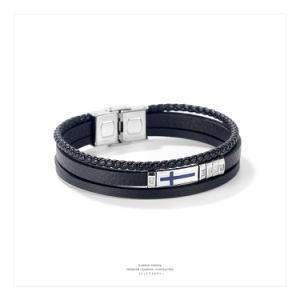 Simple Design Multilayergenuine Leather Stainless Steel Cross Bracelet for Men