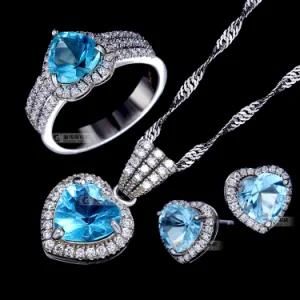New Fashion 925 Sterling Blue Topaz Gemstone Silver Jewelry Set